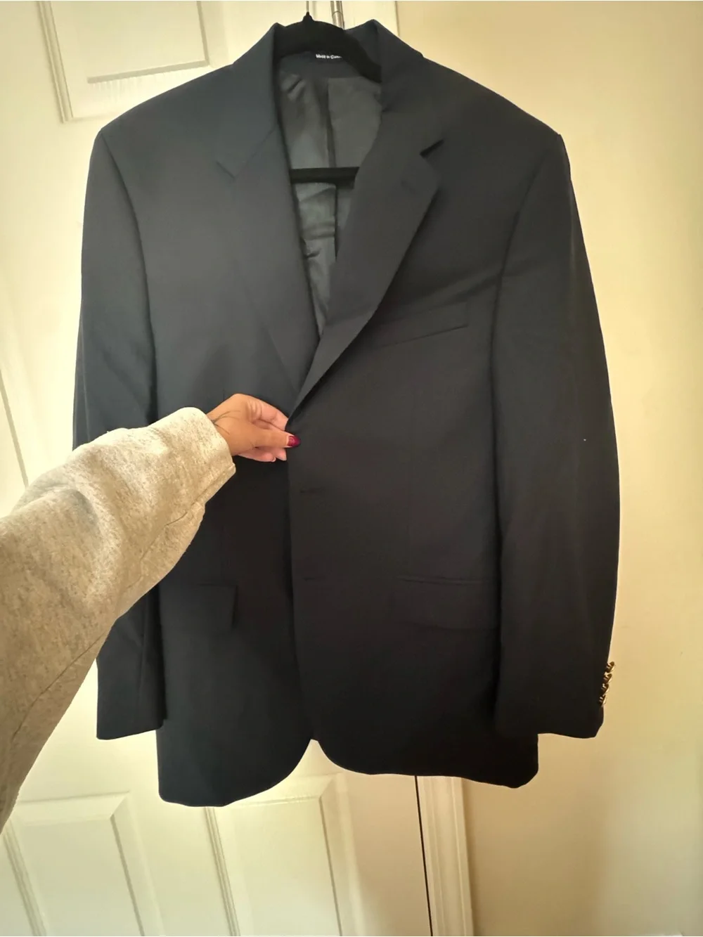 Chaps Navy Two-Button Blazer with Gold Buttons